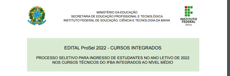 IFBA torna público Edital do Processo Seletivo para ingresso no ano letivo  de 2022 - Jojô Notícias